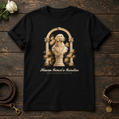 Heaven Gained a Guardian – Roman Arch Golden Retriever Memorial Tee in Black