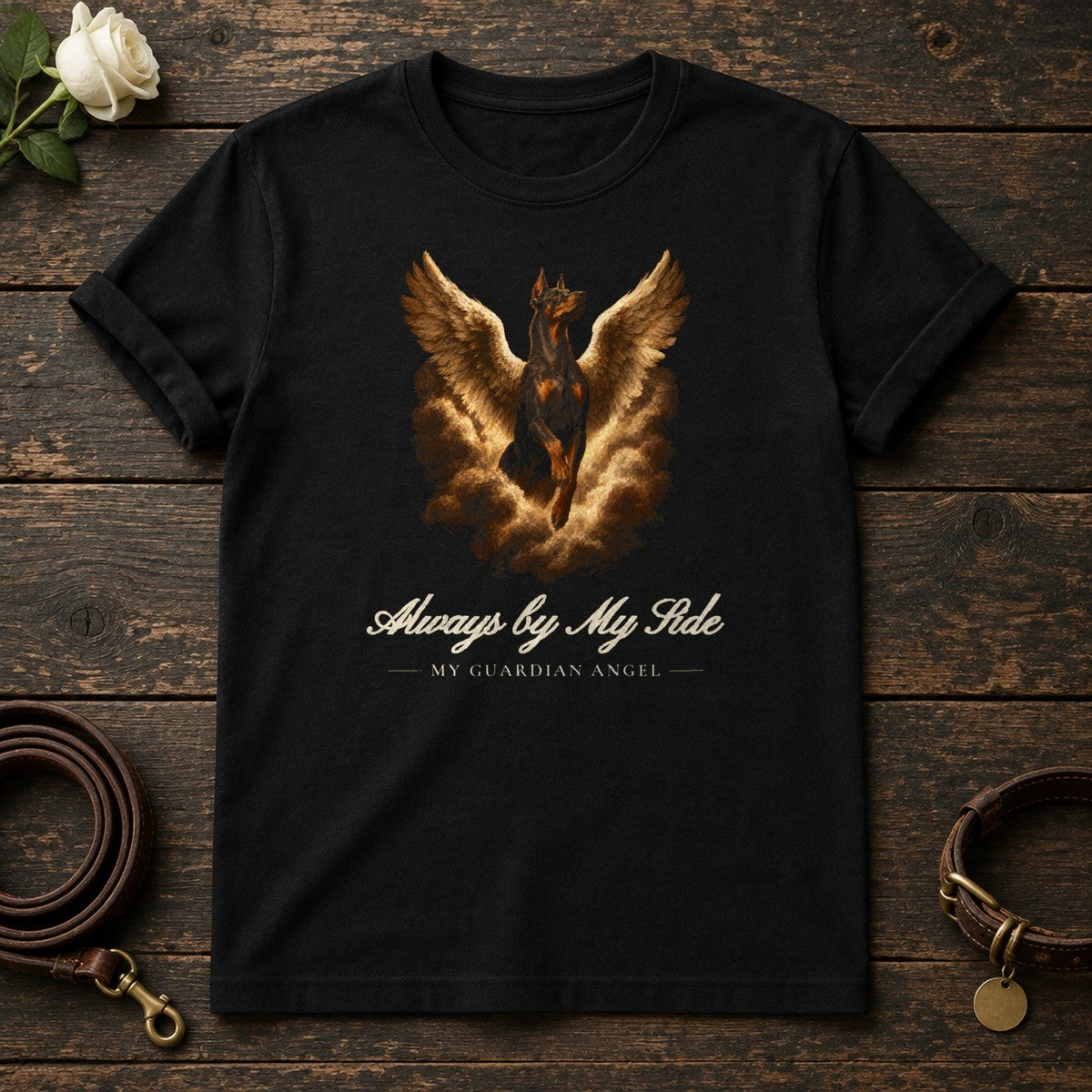 Always by My Side – Winged Doberman Memorial Tee in Black