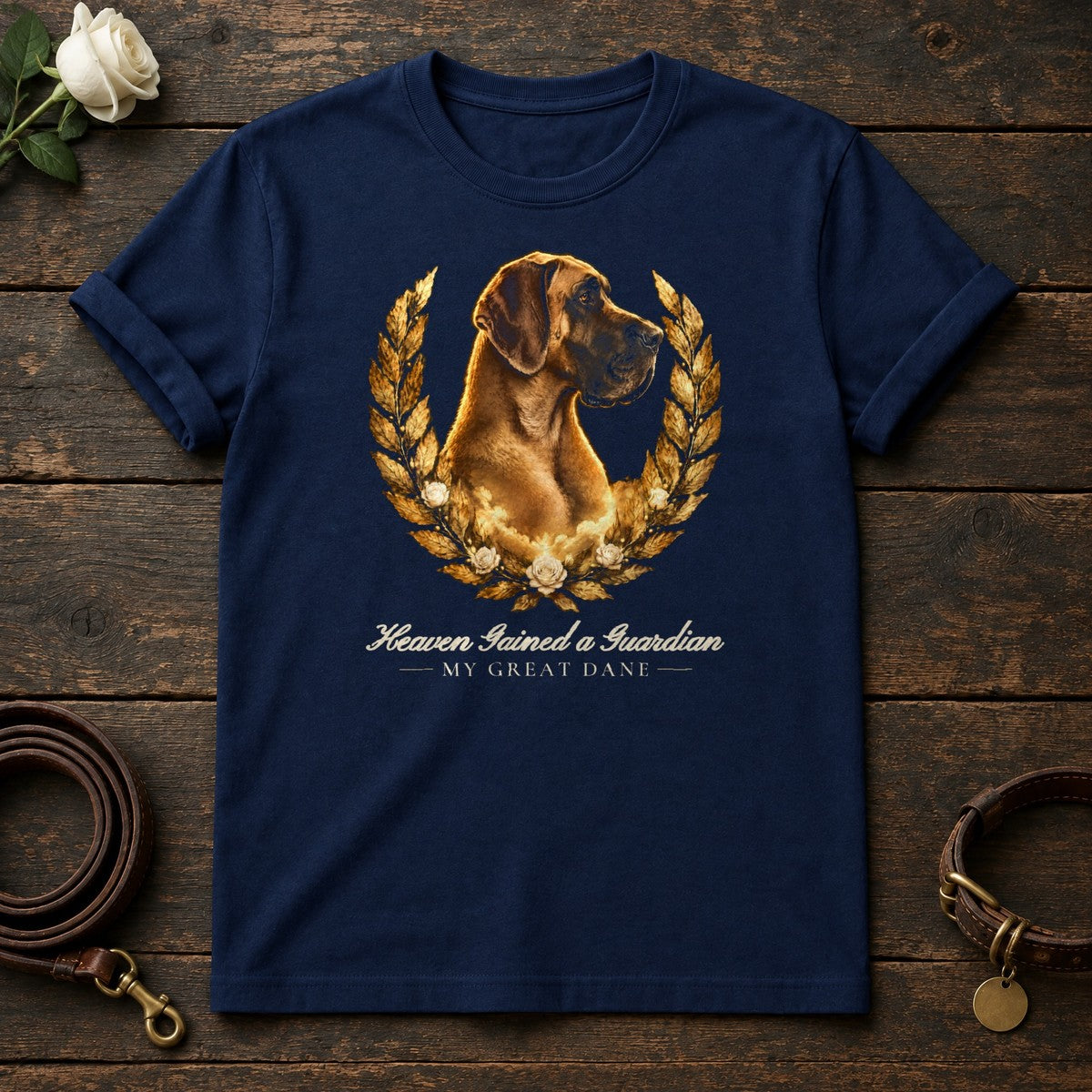 Heaven Gained a Guardian – Laurel Great Dane Memorial Tee in Navy