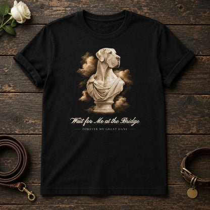 Wait for Me at the Bridge – Marble Great Dane Memorial Tee in Black