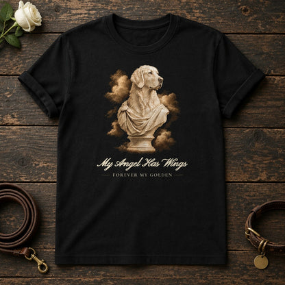 My Angel Has Wings – Marble Golden Retriever Memorial Tee in Black