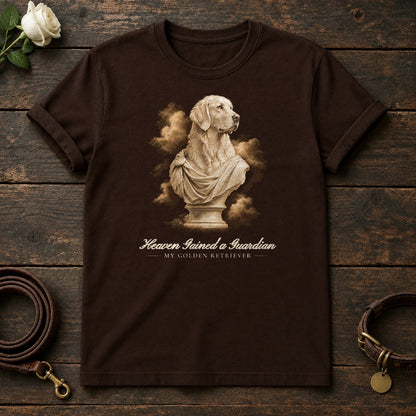 Heaven Gained a Guardian – Marble Golden Retriever Memorial Tee in Dark Chocolate