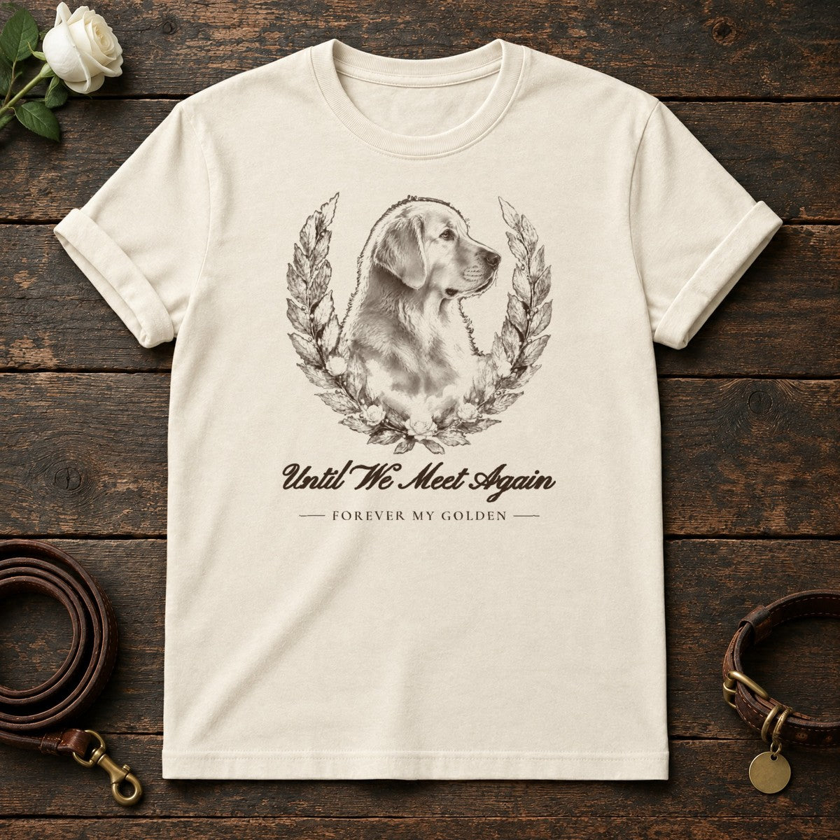 Until We Meet Again – Laurel Golden Retriever Memorial Tee in Natural