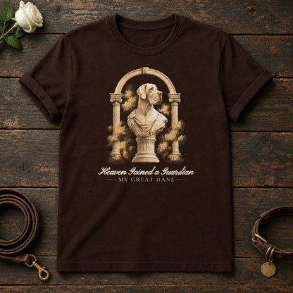 Heaven Gained a Guardian – Roman Arch Great Dane Memorial Tee in Dark Chocolate