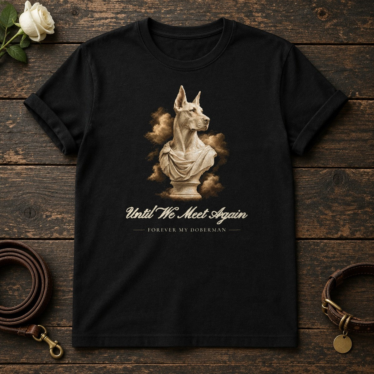 Until We Meet Again – Marble Doberman Memorial Tee in Black