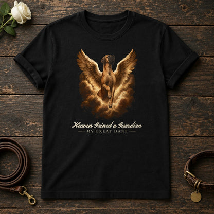 Heaven Gained a Guardian – Winged Great Dane Memorial Tee in Black