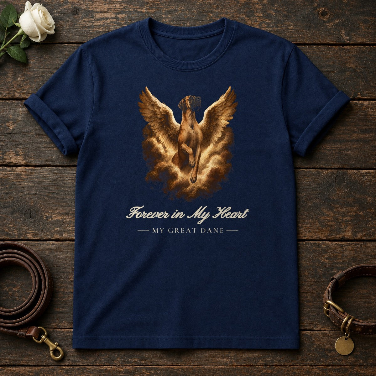Forever in My Heart – Winged Great Dane Memorial Tee in Navy