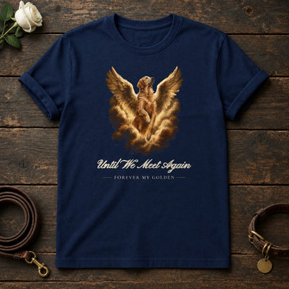 Until We Meet Again – Winged Golden Retriever Memorial Tee in Navy