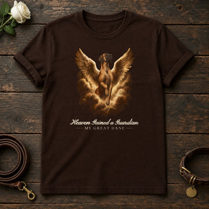 Heaven Gained a Guardian – Winged Great Dane Memorial Tee in Dark Chocolate