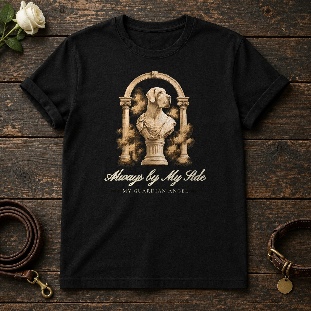 Always by My Side – Roman Arch Great Dane Memorial Tee in Black