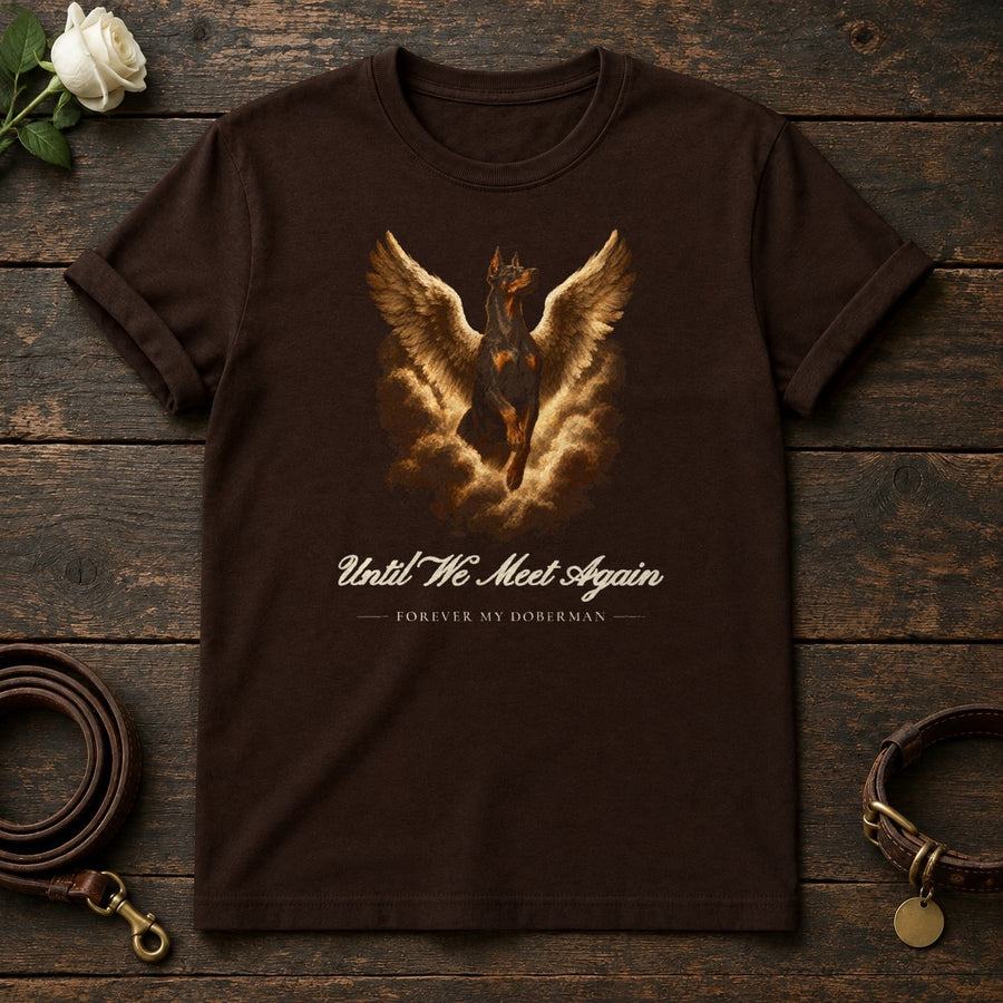 Until We Meet Again – Winged Doberman Memorial Tee in Dark Chocolate