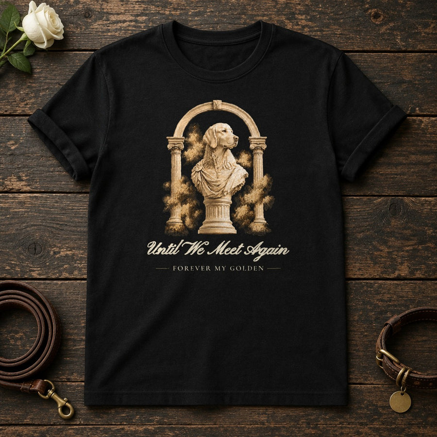 Until We Meet Again – Roman Arch Golden Retriever Memorial Tee in Black