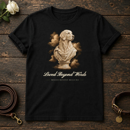 Loved Beyond Words – Marble Golden Retriever Memorial Tee in Black