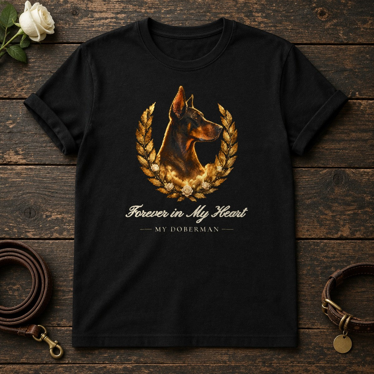 Forever in My Heart – Laurel Doberman Memorial Tee in Black