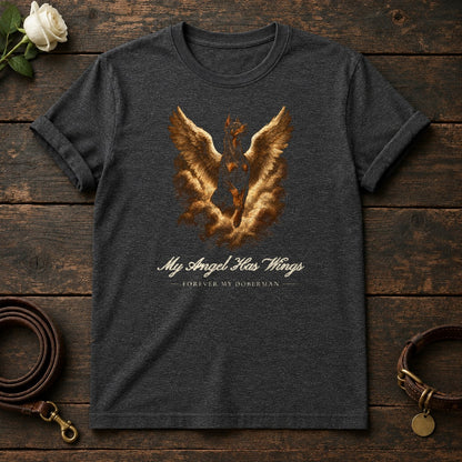 My Angel Has Wings – Winged Doberman Memorial Tee in Dark Heather