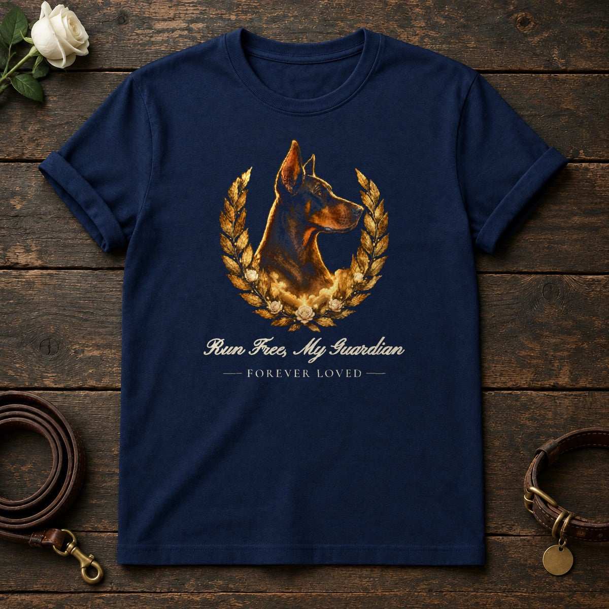Run Free, My Guardian – Laurel Doberman Memorial Tee in Navy