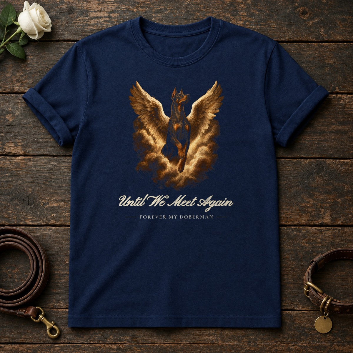 Until We Meet Again – Winged Doberman Memorial Tee in Navy