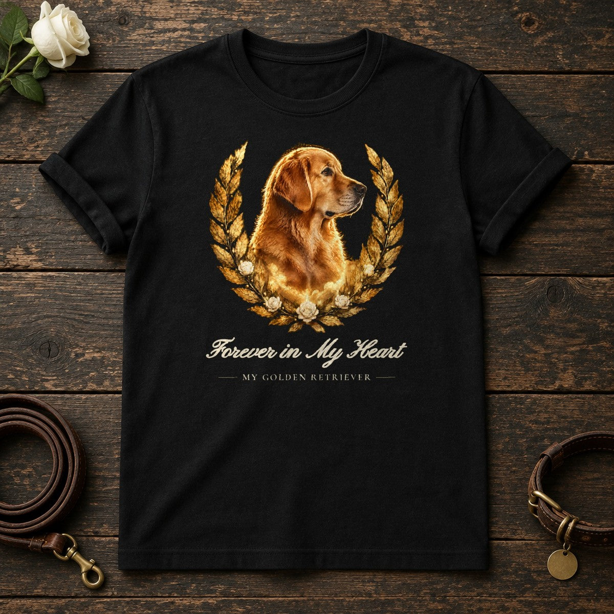 Forever in My Heart – Laurel Golden Retriever Memorial Tee in Black