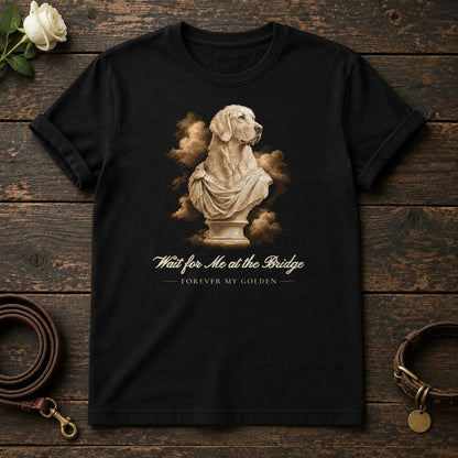 Wait for Me at the Bridge – Marble Golden Retriever Memorial Tee in Black