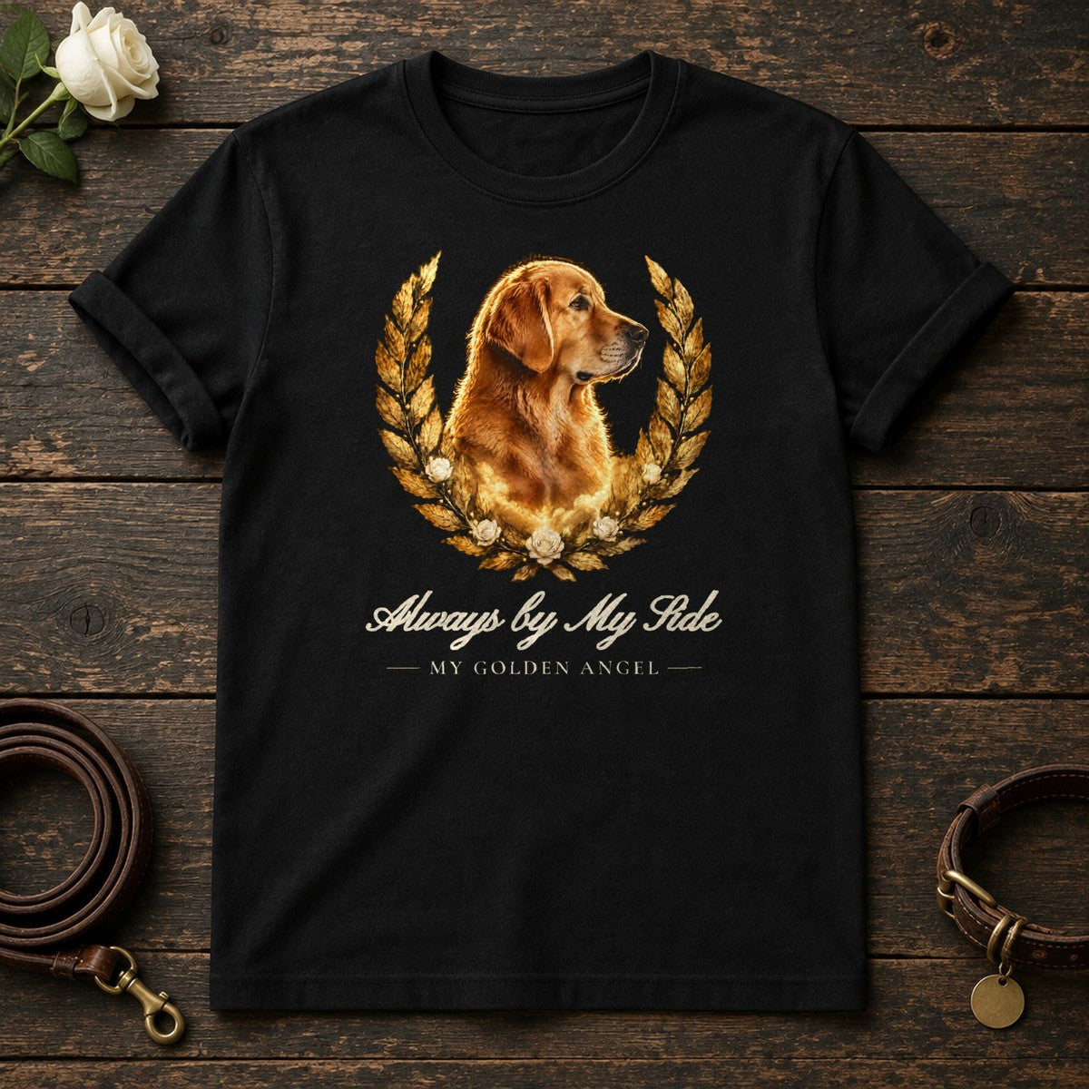 Always by My Side – Laurel Golden Retriever Memorial Tee in Black