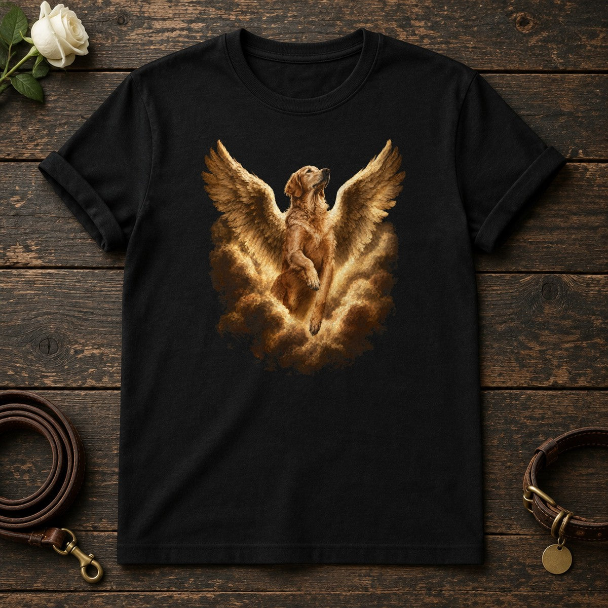 Golden Retriever Guardian Angel Tee in Black