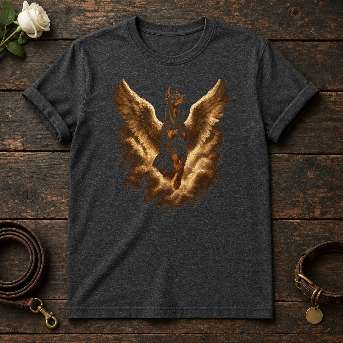 Doberman Guardian Angel Tee in Dark Heather