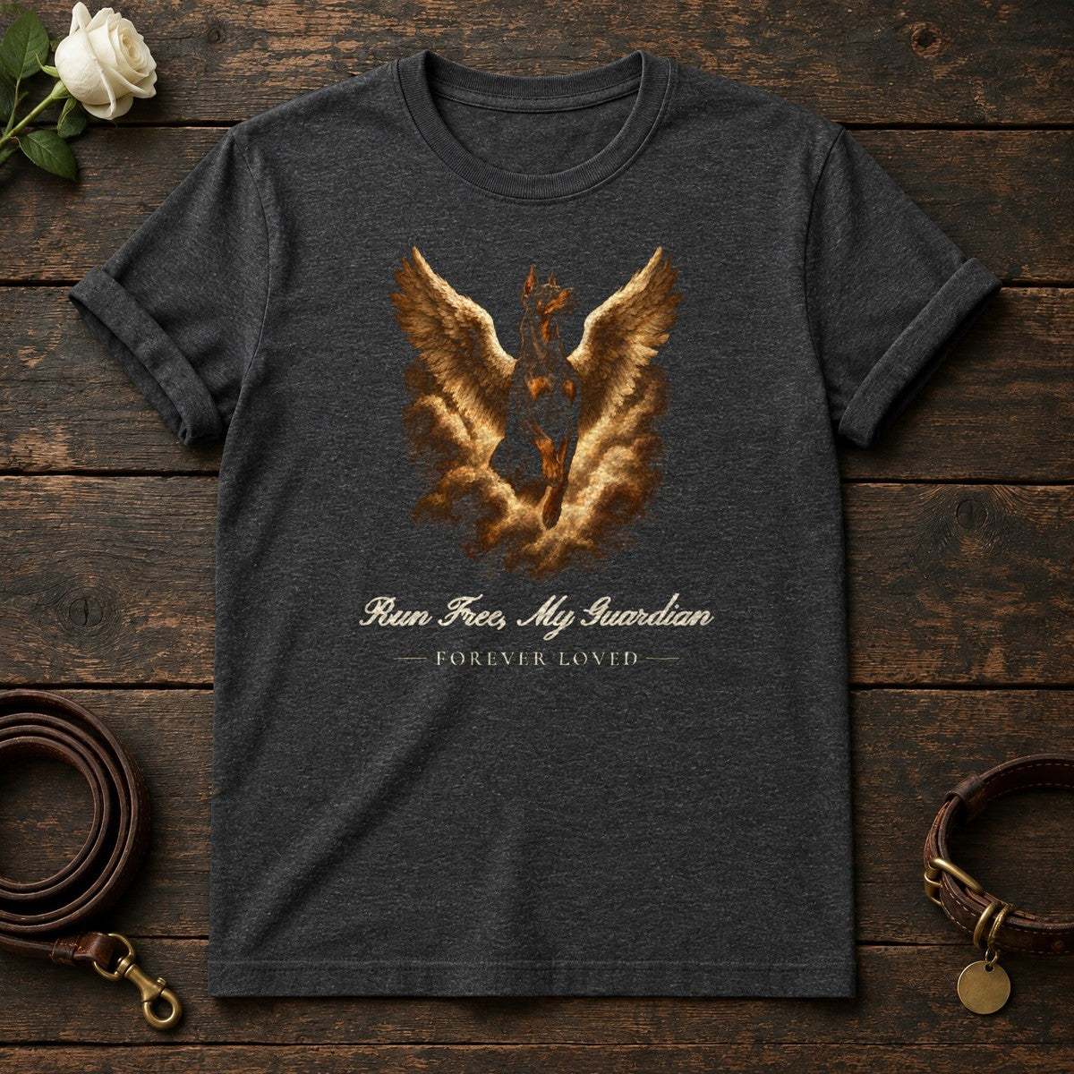 Run Free, My Guardian – Winged Doberman Memorial Tee in Dark Heather